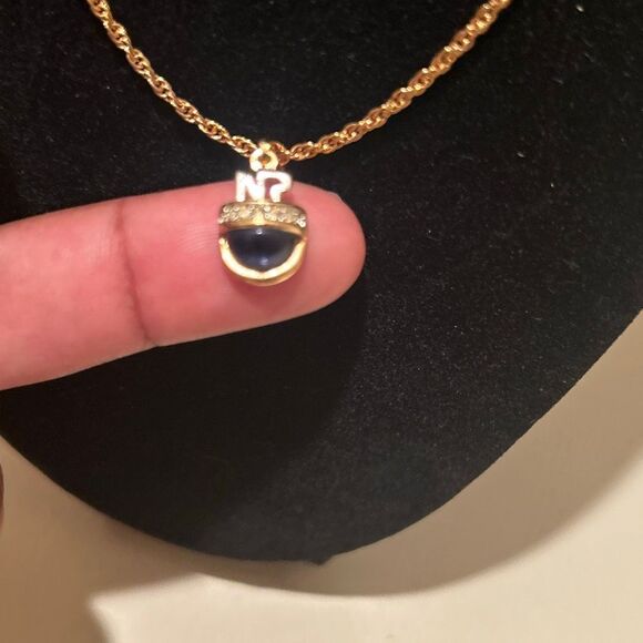 Vintage Nina Ricci Gold Plated Chain Necklace NR Logo Gemstone Charm Pendant - Picture 6 of 7